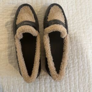 PAIGE Black and Cream Fuzzy Loafers